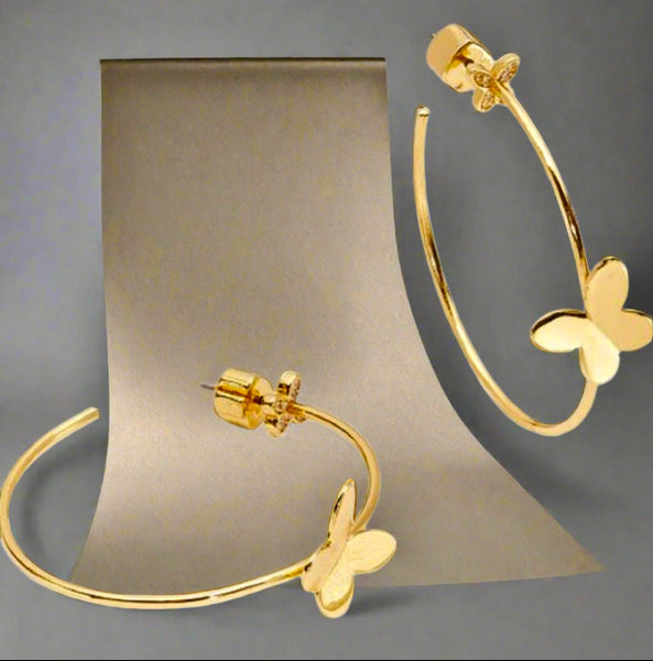 Kate Spade Gold In A Flutter Butterfly Hoop Earrings