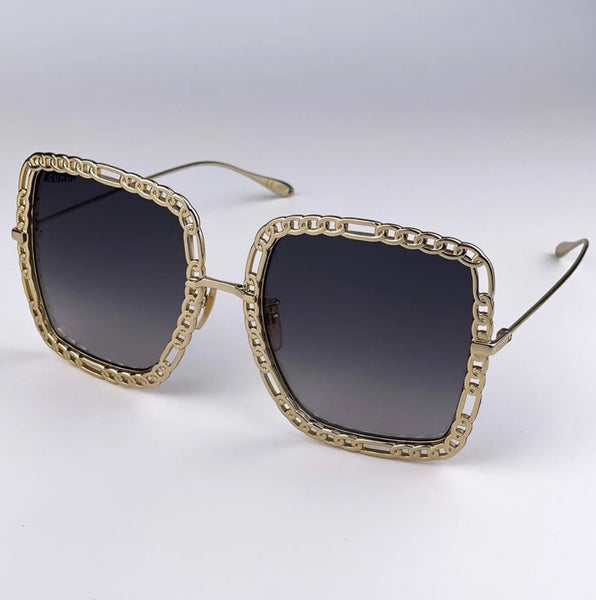 GUCCI GG1033S 002 Gold/Gray Gradient Rectangle Metal Women Sunglasses