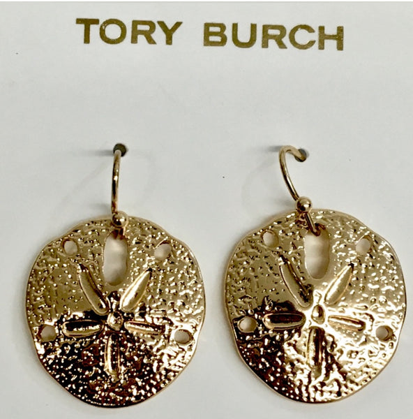 Tory Burch Shiny Gold Sand Dollar Dangle Earrings