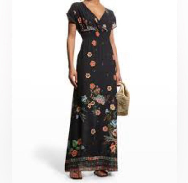 Johnny Was Ardell Black Floral Smocked Maxi Dress Size XX Large