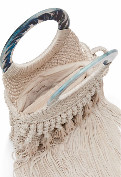 Cleobella Monaco Beige Macrame Fringed Tote or Crossbody Bag