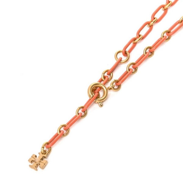 Tory Burch Roxanne 18K-Gold-Plated & Coral Acrylic Logo Chain Necklace