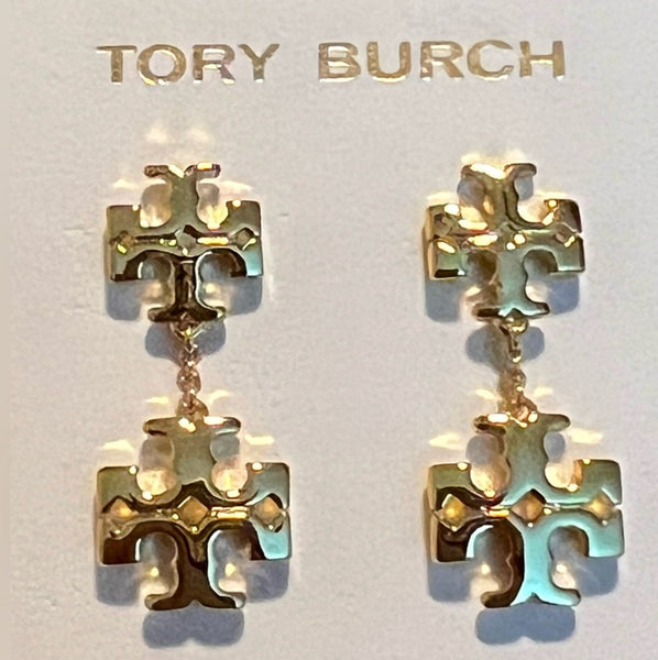 Tory Burch Gold Signature Kira Lineal Logo Earrings