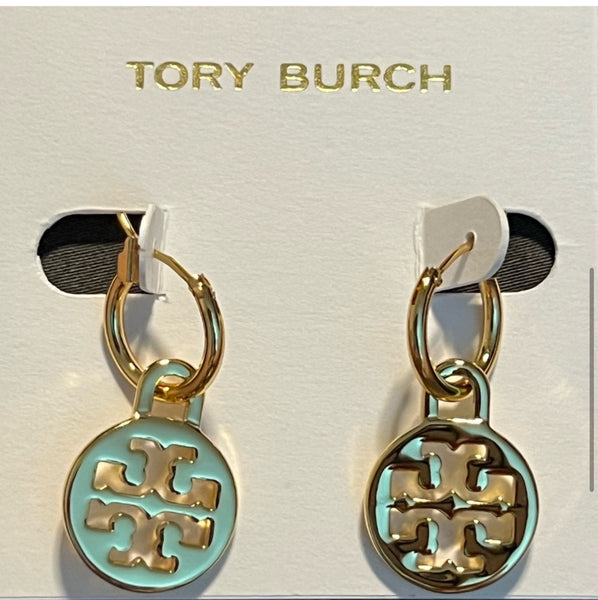 Tory Burch Gold Signature Charm Logo Drop Earrings