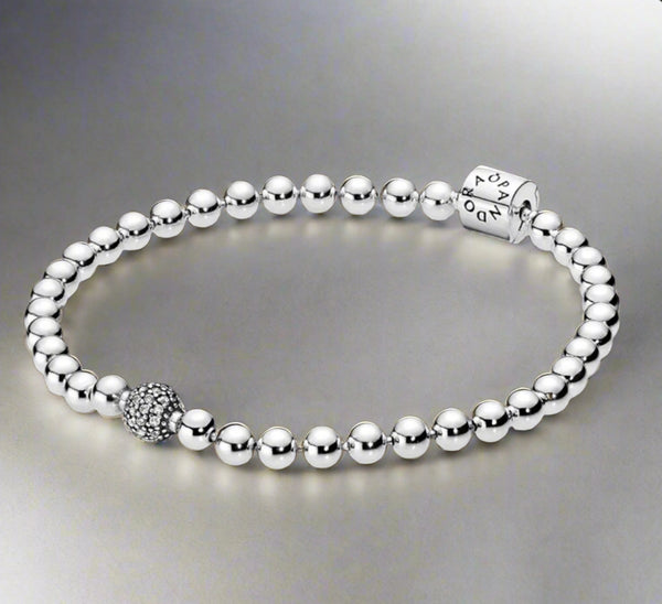 Pandora Sterling Silver Beads & Pave Bracelet With CZ Size 7.1”