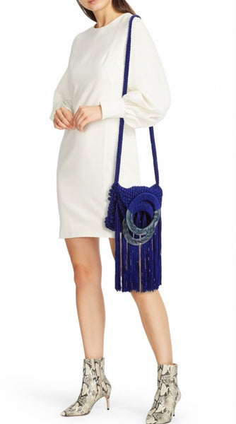 Cleobella Monaco Cobalt Macrame Fringed Tote or Crossbody Bag