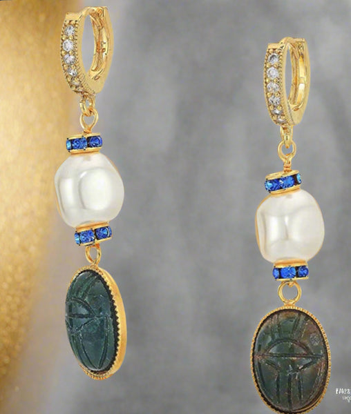 Shashi Harlow Gold-Pearl-Green Drop Earrings