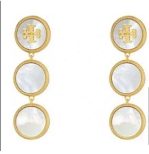 Tory Burch Semi Precious Lineal Drop Mother of Pearl Earrings