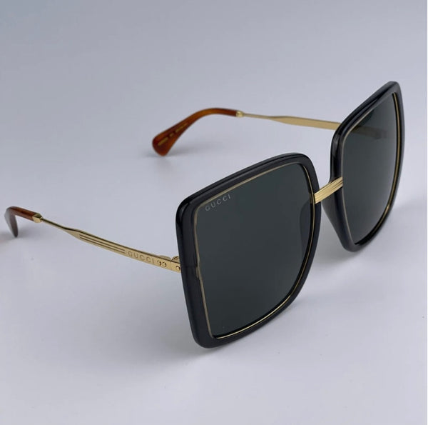 GUCCI GG0903S 001 Gold Gray Metal Square Oversized Women Sunglasses