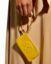 Tory Burch Perry Bombé Leather Color Block Zip Card Case Wristlet Yellow And Multicolor