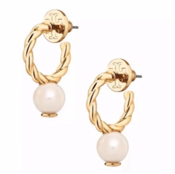 Tory Burch Baroque Pearl Rope Logo Bead Drop Earrings