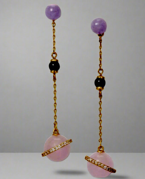 Kate Spádel New York On the Rocks Linear Drop Earrings 12-Karat Gold Plated in Pink Multi Lilac