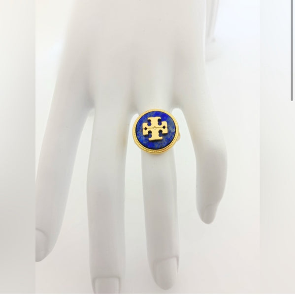 Tory Burch Gold and Blue Lapis Lazuli Ring Size 7