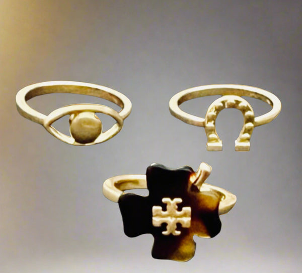 Tory Burch Stackable Gold And Brown Rings Set Size 6