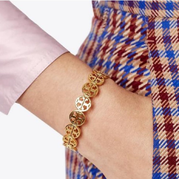 Tory Burch Signature Gold Logo Cuff Shiny Brass T-logos Bracelet