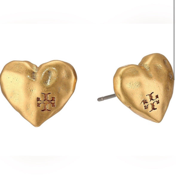 Tory Burch Vintage Gold Heart Stud Earrings