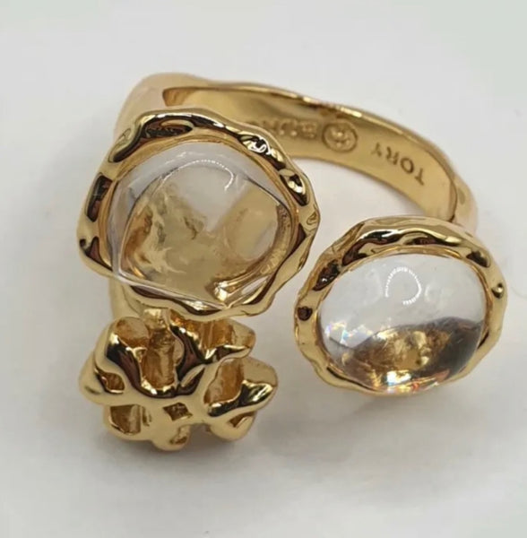 Tory Burch Roxanne Semiprecious Clear Stones Statement Ring Size 7