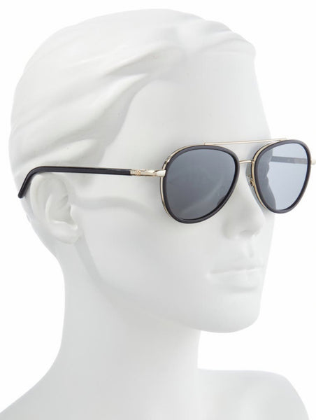 Tory Burch 57mm Solid Black Flash Aviator Pilot Black Sunglasses