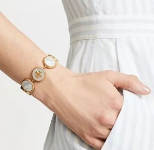 Tory Burch White Semi Precious Mother of Pearl Station Bracelet