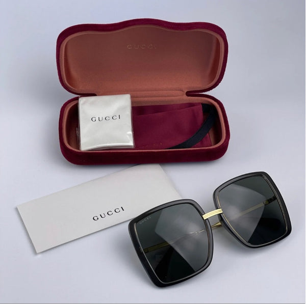 GUCCI GG0903S 001 Gold Gray Metal Square Oversized Women Sunglasses