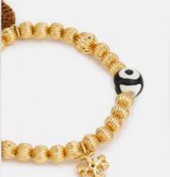 Tory Burch Roxanne Beaded Charm Bracelet Gold 18k Gold Plated Enamel-Resin-Silk