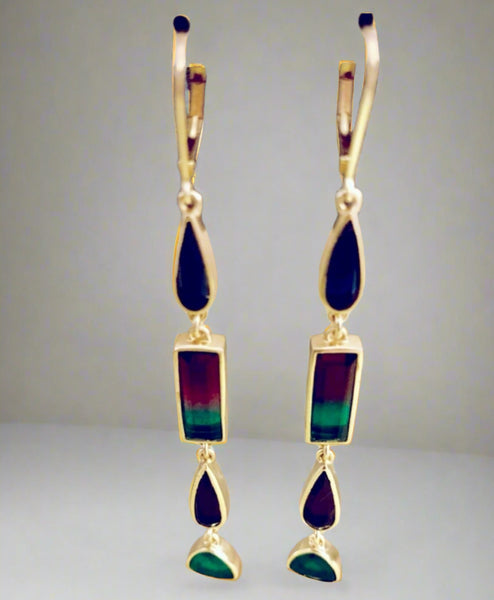 The Sole Society Hoop Gold Lineal Earrings with Multi Colorful Stones