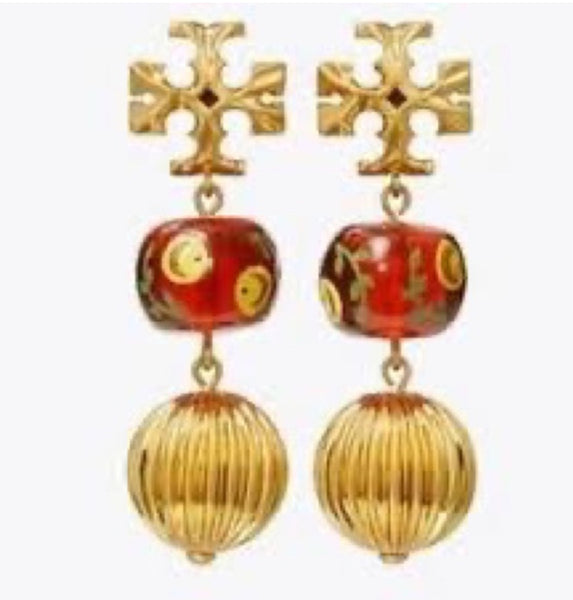 Tory Burch Roxanne Medium Double-Drop Burnt Sienna Earrings