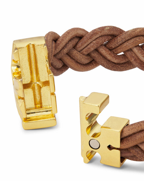 Tory Burch Fisherman 18K Gold Plated & Braided Leather Bracelet Rolled Gold Vachetta