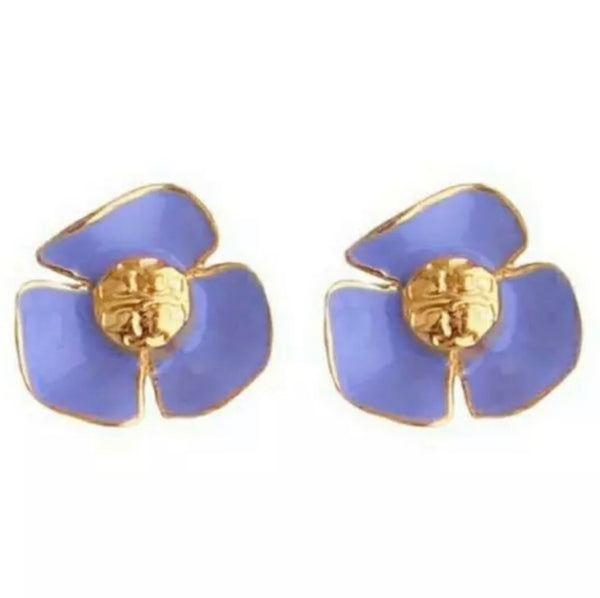 Tory Burch Lilac Gold Fleur Logo Stud  Earrings