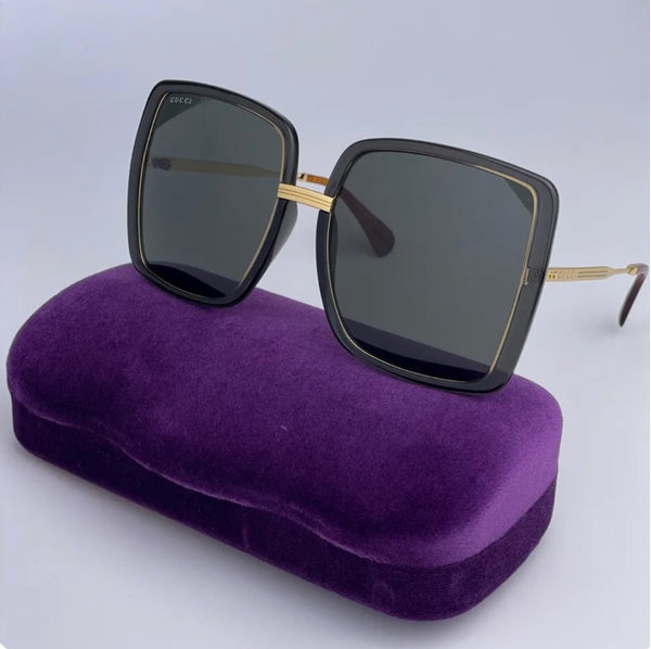 GUCCI GG0903S 001 Gold Gray Metal Square Oversized Women Sunglasses