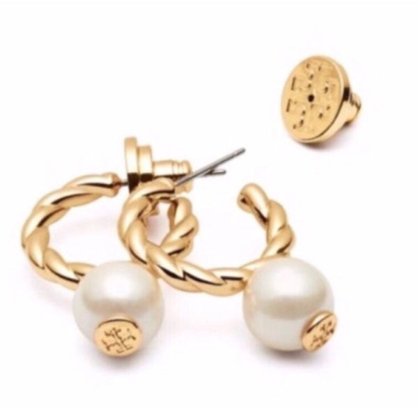 Tory Burch Baroque Pearl Rope Logo Bead Drop Earrings