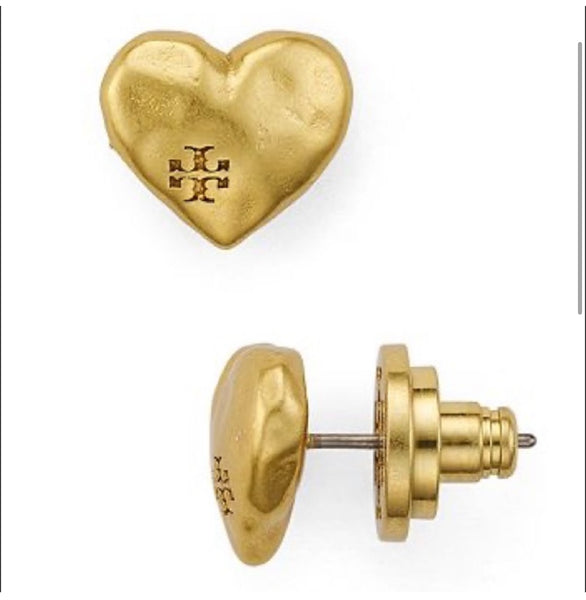 Tory Burch Vintage Gold Heart Stud Earrings