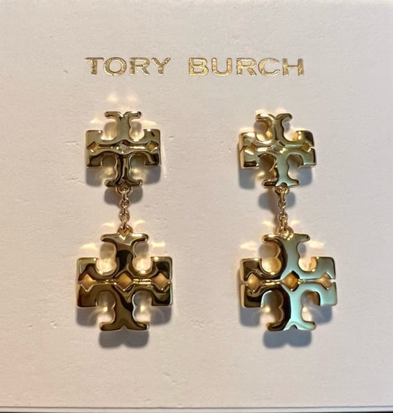 Tory Burch Gold Signature Kira Lineal Logo Earrings