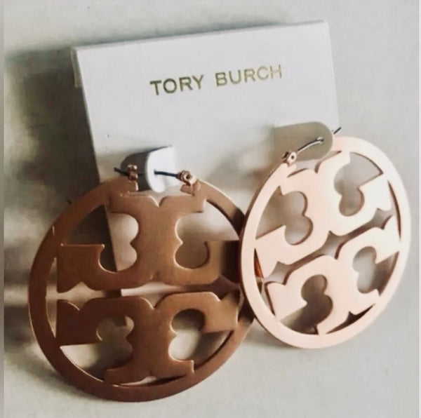 Tory Burch Rose Gold Miller Hoop Pierced Earrings