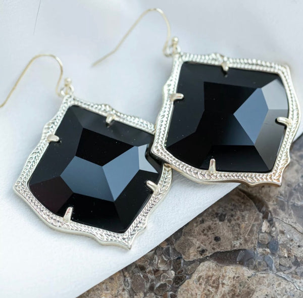 Kendra Scott Kirsten Drop Black Glass Gold Earrings