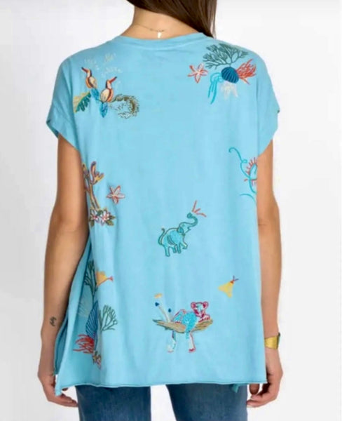 Johnny Was Zoe Embroidered Draped T-Shirt Small