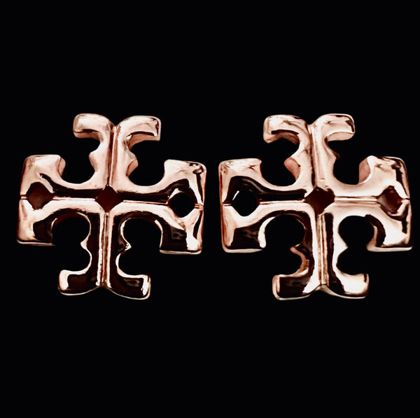 Tory Burch Rose Gold Roxanne Logo Stud Pierced Earrings