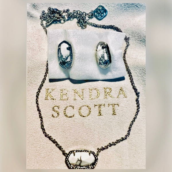 Kendra Scott Elisa Pendant Necklace and Earrings Set In White Howlite