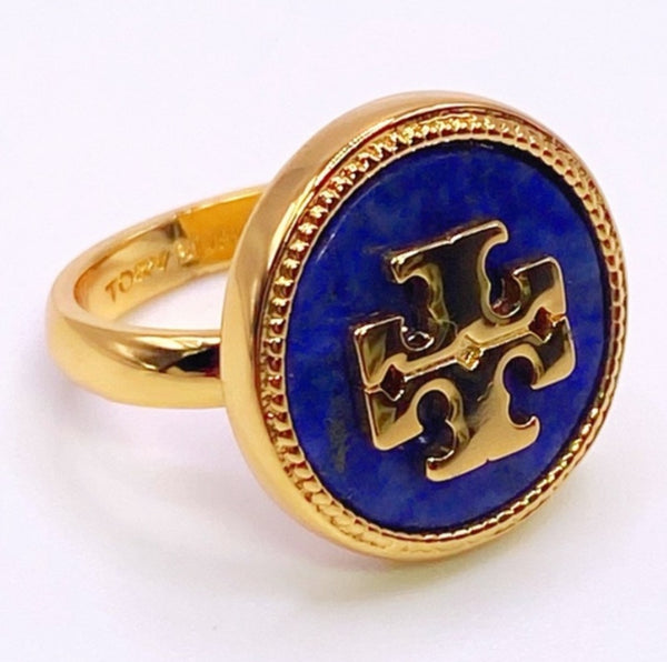 Tory Burch Gold and Blue Lapis Lazuli Ring Size 7