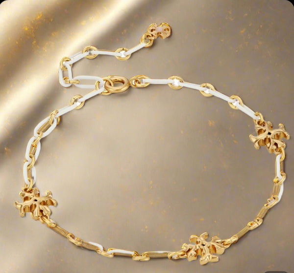 Tory Burch Roxanne 18K-Gold-Plated & Ivory Acrylic Logo Chain Bracelet