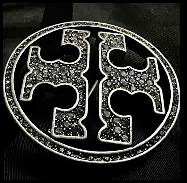 Tory Burch Silver And Crystal Pave Double T logo Brooch Pin