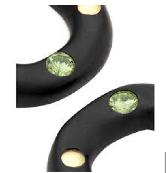 Tory Burch Roxanne Pavé & Stud Color C Hoop Earrings in 18K Gold Plated In Black And Resin Glass Crystals