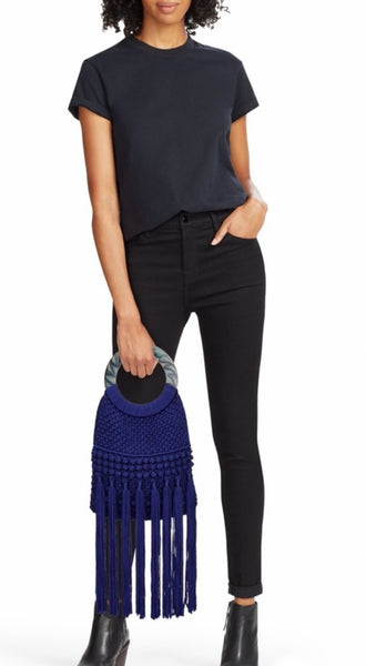 Cleobella Monaco Cobalt Macrame Fringed Tote or Crossbody Bag