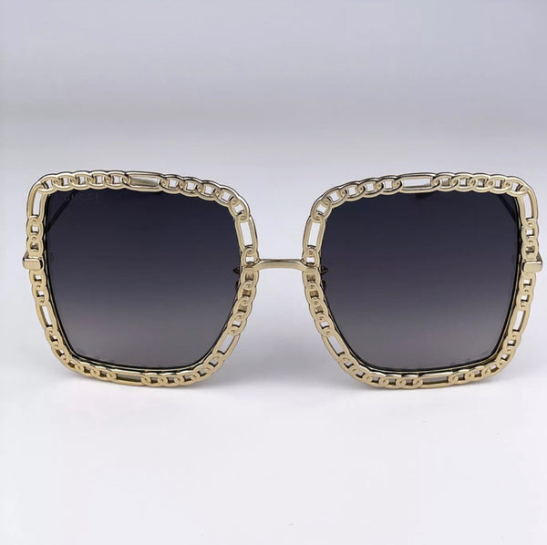 GUCCI GG1033S 002 Gold/Gray Gradient Rectangle Metal Women Sunglasses