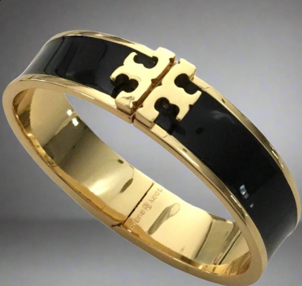 Tory Burch Gold And Black Enamel Kira Bracelet