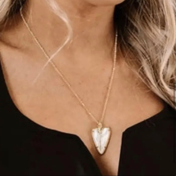 Kendra Scott Ansley Heart Gold Tone Long Pendant Necklace in Ivory Mother of Pearl