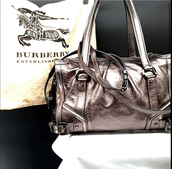 Burberry Protsum Metallic Silver Satchel Shoulder Bag