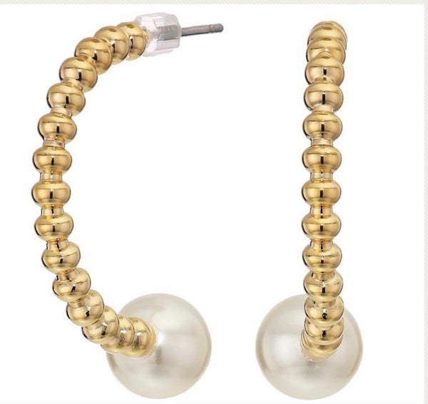 Shashi Neptune Gold And Faux Pearl Hoop Earrings