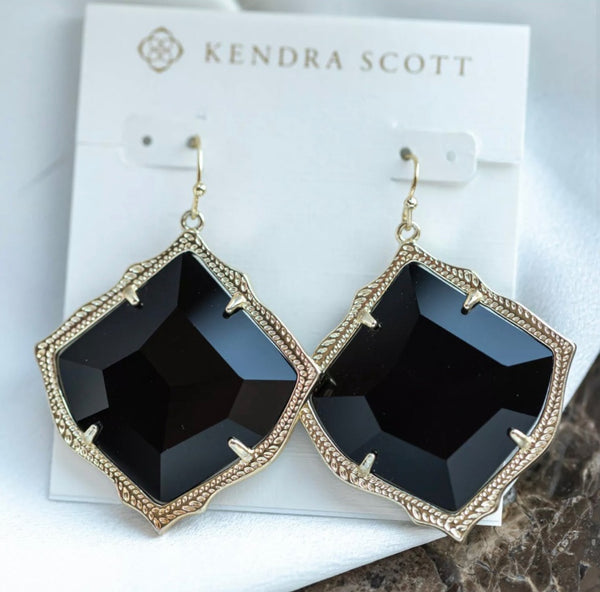 Kendra Scott Kirsten Drop Black Glass Gold Earrings