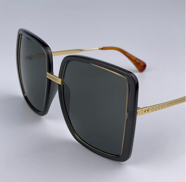 GUCCI GG0903S 001 Gold Gray Metal Square Oversized Women Sunglasses